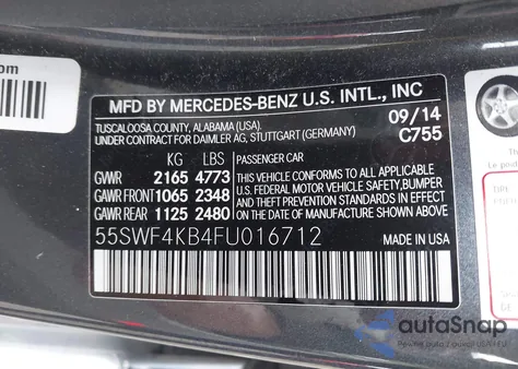 2015 Mercedes-Benz C 300 4Matic/Luxury 4Matic/Sport 4Matic from USA, damaged, VIN 55SWF4KB4FU016712